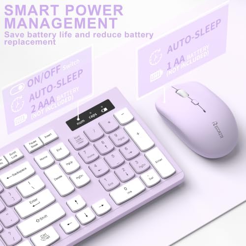 Wireless Keyboard and Mouse Combo Silent for Office and Home(Lilac)