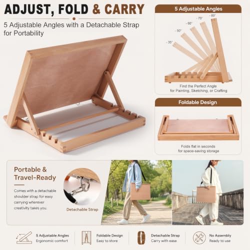 16.5"x12" Beechwood Tabletop Easel with Paint and Sketch Papers,Mask Tape