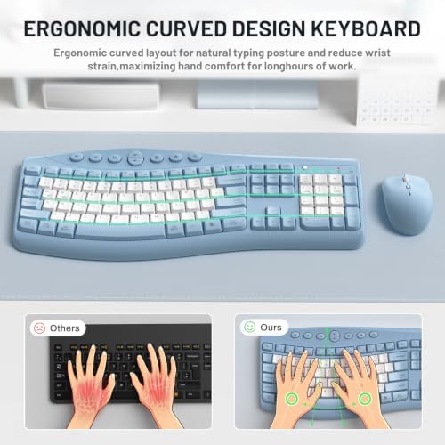 Wireless Keyboard and Mouse Combo Silent for Office,Ergonomic Curved Design