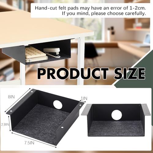 Yaocom 2 Pack Under Desk Hanging Shelf, Carbon Steel Storage Tray with Mute Felt Sheets, Mount Shelves Organizer for Office Home Workstation Gaming Desk Stand up(7.5x8x2.8 in/Storage Shelf,Black)