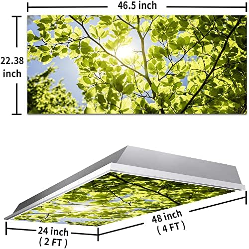 Fluorescent Light Cover Decorative Ceiling Light Filters,Leaves Pattern,for Classroom Office Hospitals Home Ceiling Decorative,2ft x 4ft,Green