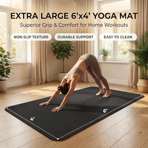 Large Yoga Mat 6'x 4'（72”x 48”）—1/4" &1/3" Extra Wide Exercise Mat 183cm x 122cm Large Exercise Mat Big Home Yoga Mat Pilates Mat,Non Slip,Thick,TPE Workout Mat,for Women & Men, Yoga, Pilates, Gym and Floor Workouts Pilates