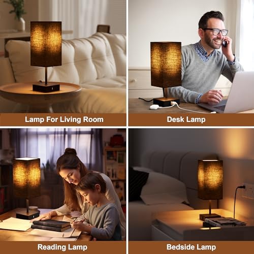 Touch Bedside Table Lamp for Bedroom, 14-Inch, Black, Set of 2