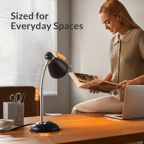 LEPOWER Metal Desk Lamp, Adjustable GooseNeck Reading Light for Bedroom