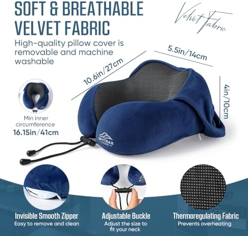 SkytraxComf® Travel Neck Pillow with Hood for Privacy on Long Flights