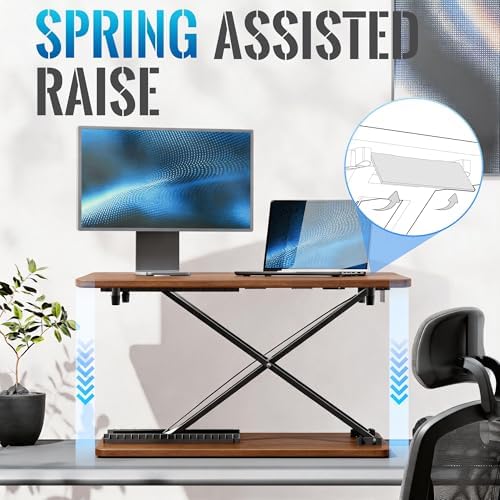 Standing Desk Converter, 25.16" x 15.75", Natural Wood