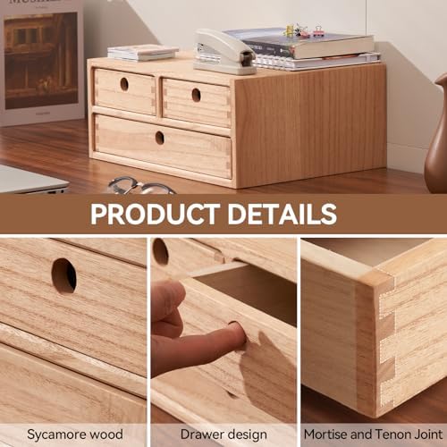 KIRIGEN Wood Desk Organizer with 3 Drawers, Desktop Storage, Natural 23-NA