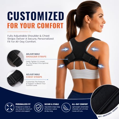 Posture Corrector for Men & Women - Adjustable Figure-8 Back Brace with Copper-Infused Fibers - Lightweight & Breathable Upper Back, Shoulder, Neck & Clavicle Alignment Support