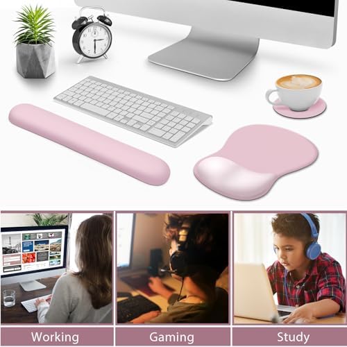 DINKY Keyboard Wrist Rest Mouse Pad, Ergonomic Mousepad with PU Base, Pain Relief & Easy Typing Desk Accessories Mat for Home, Office,Game Decor, Pink