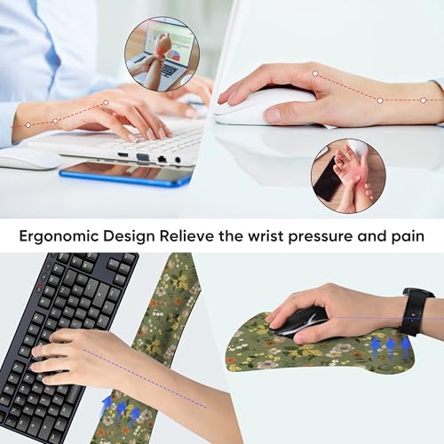 Ergonomic Memory Foam Keyboard Mouse Pad Set with Wrist Rest Support,Non-Slip Hand Wrist Cushion for Laptop/Notebook/Desktop/Computer/Gaming/Office,Easy Typing& Pain Relief (Flowers)