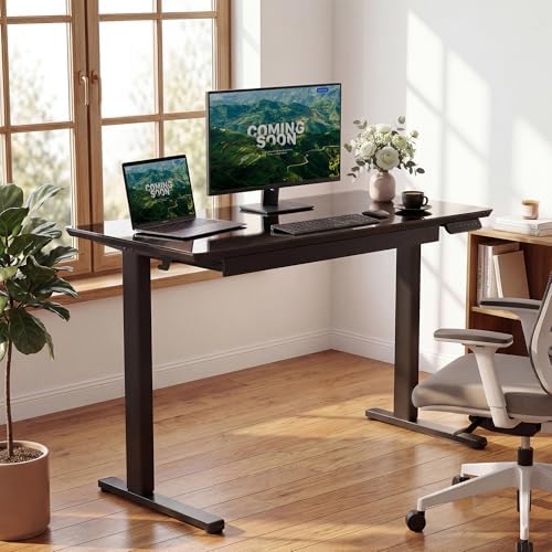 YDN Glass Standing Desk with Drawers 48x24 Inch Black