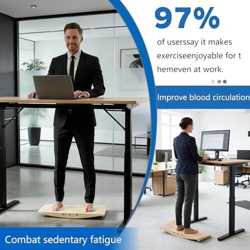 Wood Balance Board for Standing Desk - 360° Wobble Board for Anti-Fatigue & Core Strength Training - Anti-Slip Rocker for Surf, Skate & Ski Simulation, Supports 330lbs