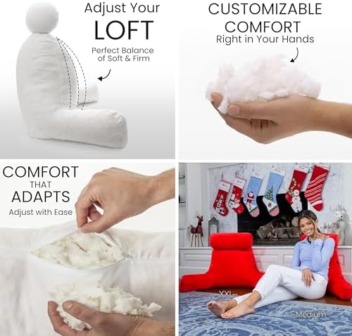Husband Pillow XXL The Original for Adults - 30" Tall Backrest for Sitting Up in Bed - Firm Support Reading & Bed Rest Pillows for Adults, Neck Roll, Removable Cover - TV - Red