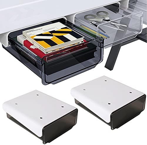 Davidsons Collection Self-adhesive Under Desk Drawer, 2 Packs Table Hidden Organizer Slide Out Large Storage Desktop Pencil Tray for Office Home School Kitchen , Matte Black