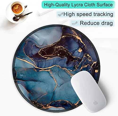 ITNRSIIET Round Mouse Pad with Stitched Edge Premium-Textured Waterproof Non-Slip Rubber Base Desktop Protection Mat Diameter 8.7 inches, Blue and Black Marble
