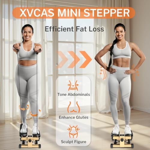 Mini Stair Stepper with Resistance Bands for Home Exercise Compact Stair Stepper with LCD Monitor, 220 lb Capacity, Smooth Low-Impact Cardio Training for Home Daily Workout