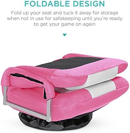 Best Choice Products Swivel Gaming Chair 360 Degree Multipurpose Floor Chair Rocker for TV, Reading, Playing Video Games w/Lumbar Support, Armrest Handles, Adjustable Foldable Backrest - Pink/White