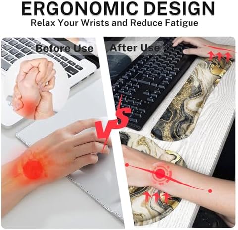 Britimes Ergonomic Mouse Pad Set with Wrist Rest, Black Gold Marble