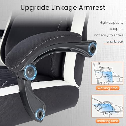 NEWBULIG Gaming Desk Chair - High Back Computer Office Chair with Footrest and Headrest, Comfy Ergonomic Lumbar Support with Linkage Armrests, Height Adjustable and 360° Swivel Wheels, Black