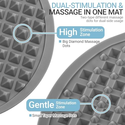 Upgrade Silicone Foot Massager Mat with Dual-Side Usage, Large Reflexology Mat for Feet Relaxation, Foldable Foot Acupressure Mat, Portable Standing Desk Mat for Pain, Fatigue Relief(Gray-L)