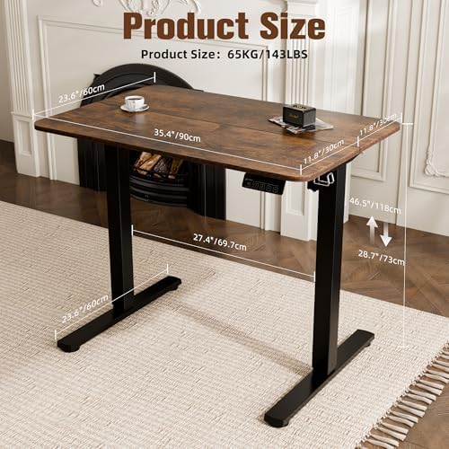 Small Standing Desk,35"x24" Height Adjustable Sit-Stand Home Office, Brown