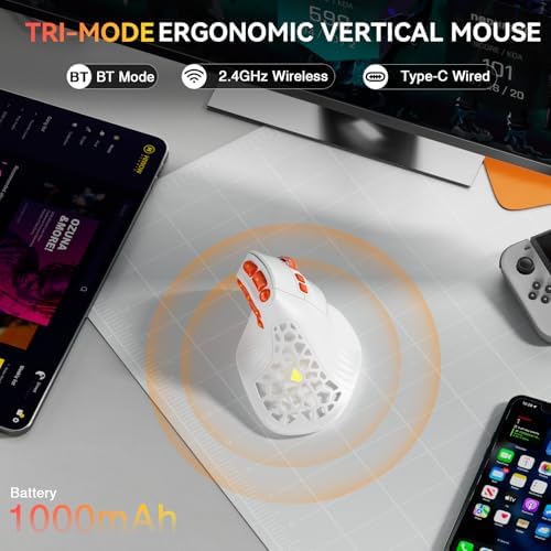 SOLAKAKA E9 PRO Ergonomic Vertical MMO Mouse with 8K Dongle, White