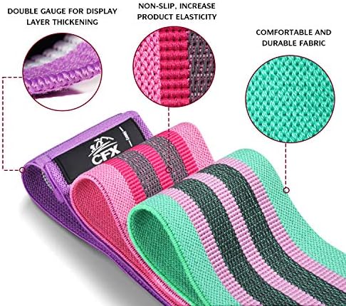 CFX Resistance Bands Set, Exercise Bands with Non-Slip Design for Hips & Glutes, 3 Levels Workout Bands for Women and Men, Booty Bands for Home Fitness, Yoga, Pilates