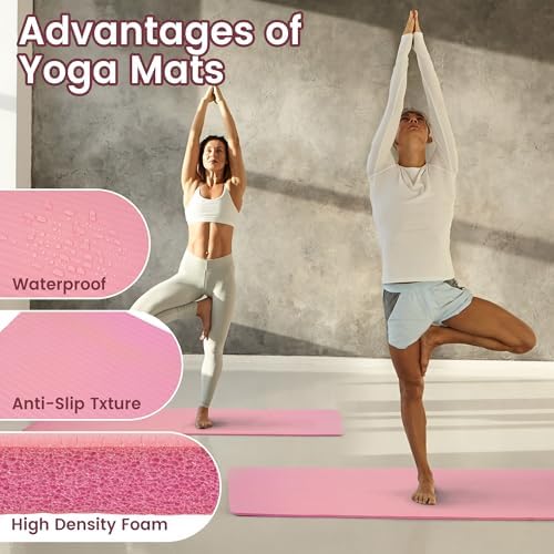 Fitvids 1/2-inch Thick High Density Exercise Yoga Mat with Carrying Strap