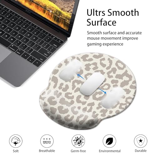 Mouse Pad Wrist Support,Ergonomic Mouse Pad with Wrist Rest,Comfortable Mousepad with Smooth Wrist Rest,Pain Relief Mouse Pads for Non-Slip Base,Computer,Laptop,Office & Home(Leopard Print)