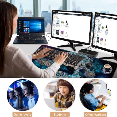 Keyboard Wrist Rest and Mouse Pad with Wrist Support Set Ergonomic Coaster,Memory Foam,Easy Typing Pain Relief,Large XL Desk Mat 31.5"x 11.8",Mandala in Galaxy