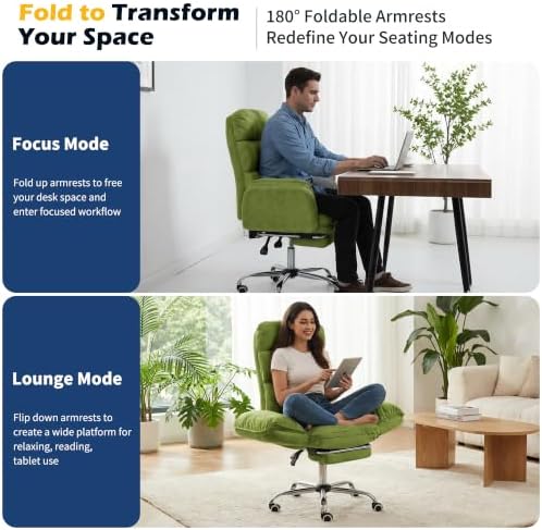 Big and Tall Office Chair with 90-180° Flip Armrests, 400lbs Ergonomic Computer Gaming Chair for Cross Legged Sitting, 155° Recline & Foot Rest - Wide Desk Task Chair for Home Office, Vanity, Study