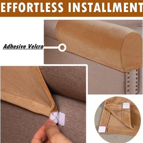 Stretch Velvet Armrest Covers Spandex Anti-Slip Arm Covers for Chairs Sofa Armchair Slipcovers for Recliner Sofa with Twist Pins 2pcs (Leather)