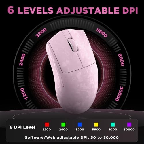 YUNZII M2 Dual 8K Wireless Gaming Mouse, PAW3395, 6-Level DPI(Pink)