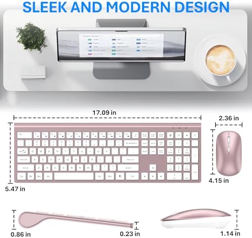 Wireless Keyboard and Mouse Combo, Ultra Slim Full Size Silent Keyboard