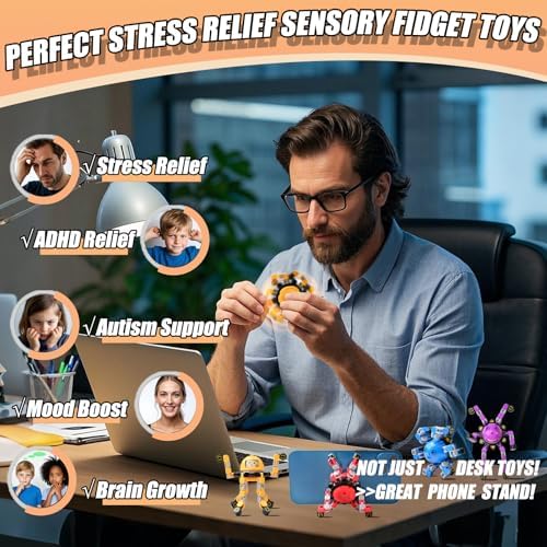 8Pcs Transformable Fidget Spinners for Kids Fidget Toys Teens Adults Sensory Toys with Autism ADHD Party Favors Travel Activities Easter Basket Stuffers Gifts for Kids Boys Girls A