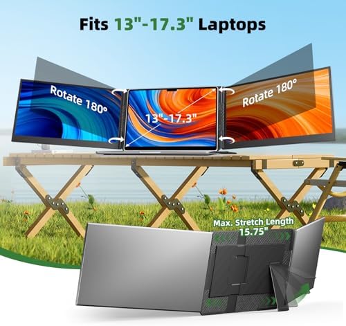 Laptop Screen Extender 15.6", IPS Plug&Play Portable Monitor for Laptop, FHD 1080P Triple Monitor Extender, Ultra-Slim Travel Extended Screen for Business Work Study