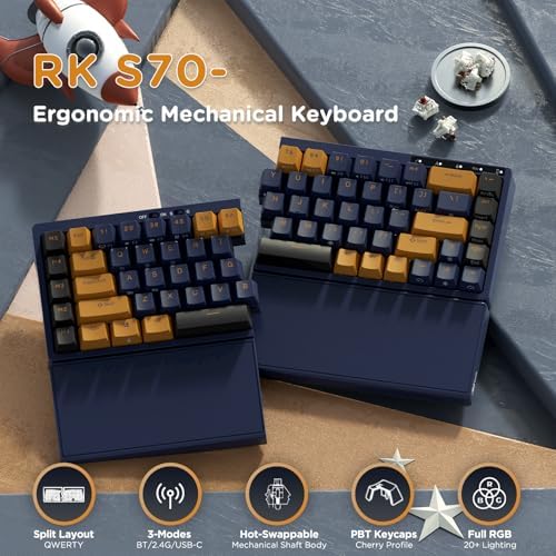 RK ROYAL KLUDGE S70 Ergonomic Split Keyboard, Tactile Brown Switch Black