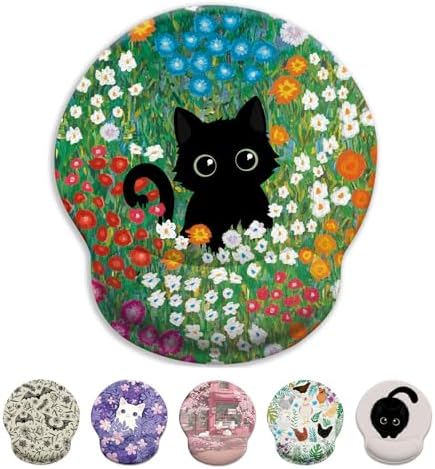 LIMKRIAN Black Cat Ergonomic Mouse Pad with Gel Wrist Rest, 9.8 x 8.6 in