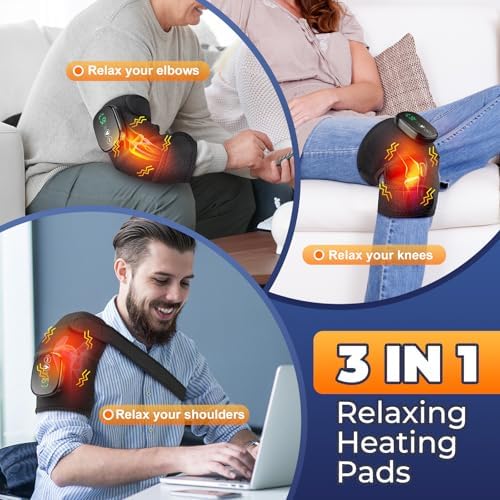 Cordless Electric Heated Knee Massager, 3-in-1 Heated Knee Massager with Heat for Knee Elbow Shoulder Wrap with 3 Vibration & Heating Modes (2 Pack)
