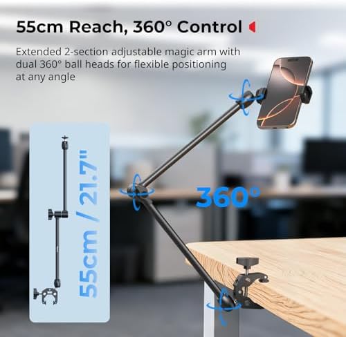 SMALLRIG Desktop Magic Arm Support with Super Clamp Kit, Phone Mount Clamp