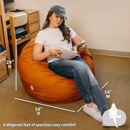 Big Joe Fuf 4Ft Foam Bean Bag Chair with Removable Cover for Kids, Teens, Collegiate Burnt Orange Velveteen, Durable Woven Polyester, 4 Foot Large Reading and Gaming Seat