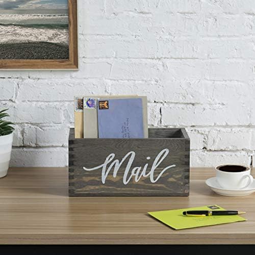 MyGift Vintage Gray Wood Mail Holder, Desktop Letter Organizer Bin