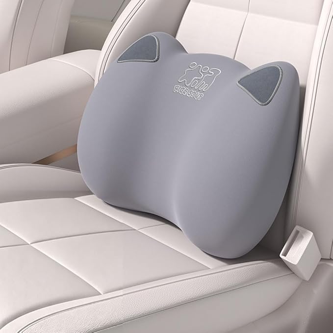 Latex Car Lumbar Support Pillow, Ergonomic Car Back Cushion, Car Seat Back Support for Driving Lower Back Pain Relief Waist Pillow (Gray)