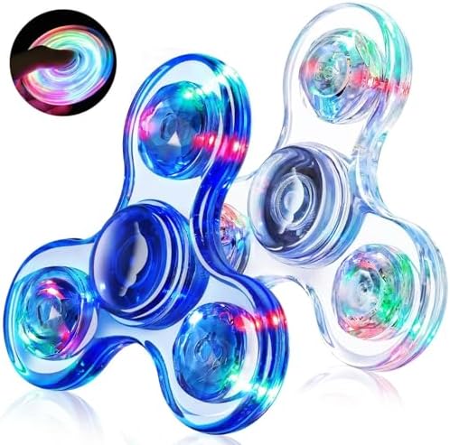 Fidget Spinner 2 Pack, Light up Sensory Fidget Toys Adults Kids 4-8-12 with Autism ADHD, Kids Travel Toys Anxiety Stress Relief Teen Boy Gifts, Classroom Prizes Glow Birthday Party Graduation Gifts