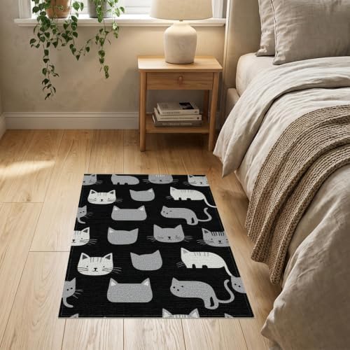 2'x3' Midnight Black Cat with Silver Accents Washable Throw Rug