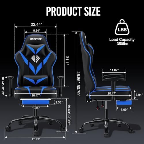 VANSPACE Gaming Chair with Massage 155° Reclining Computer Chair-Blue+Black
