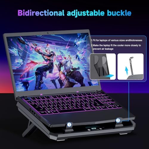 IETS GT300 Upgraded Laptop Cooling Pad with Adjustable Stand, Turbo Boosted Cooler for Rapid Cooling 10-17inch Gaming Laptop, Flexible Sealing Ring，Featuring Air Filtration and USB Hub