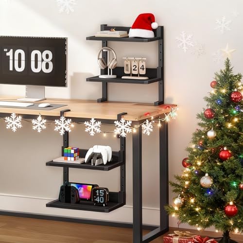 HOOBRO Clamp On Desk Shelf, 2-Tier Desktop Organizer, Space-Saving Desk Shelf with Adjustable Shelves, for Office, Study, Entertainment Accessories, Black BK32SJ01