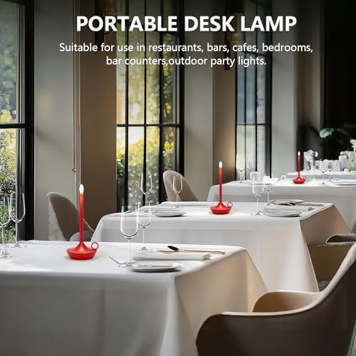 Rechargeable Cordless Table Lamp, Battery Table Light | Stepless Dimming Portable LED Table Light with Memory Function, for Outdoor/Dinner/Patio/Restaurant. (Red)