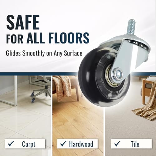 AXL 1/4 Inch Threaded Stem Caster Wheels 1.5", Inline Skate Style PU Silent & Safe for Hardwood Floors, 1/4"-20 Wheels for Wire Shelving Racks, Utility Carts (Pack of 4)
